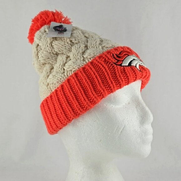 NFL Denver Broncos Logo Women's New Era Matterhorn Cream Orange Cable Knit Hat - Picture 6 of 12